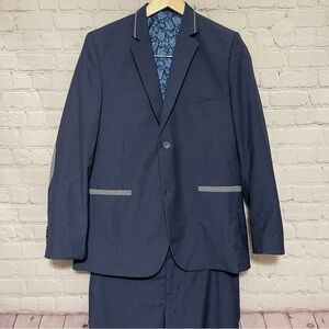 Tazio 3 Piece Skinny Fit Suit - Lightly Textured Blue/Gray Sz16 (teen)